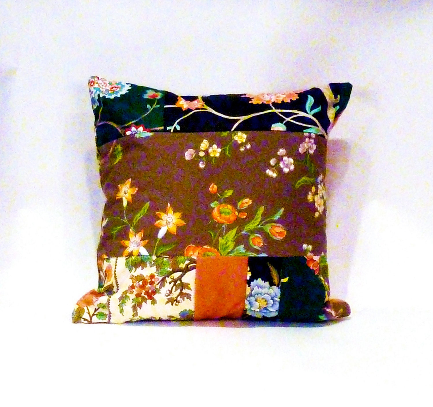Peach Boho Floral Patchwork Pillow