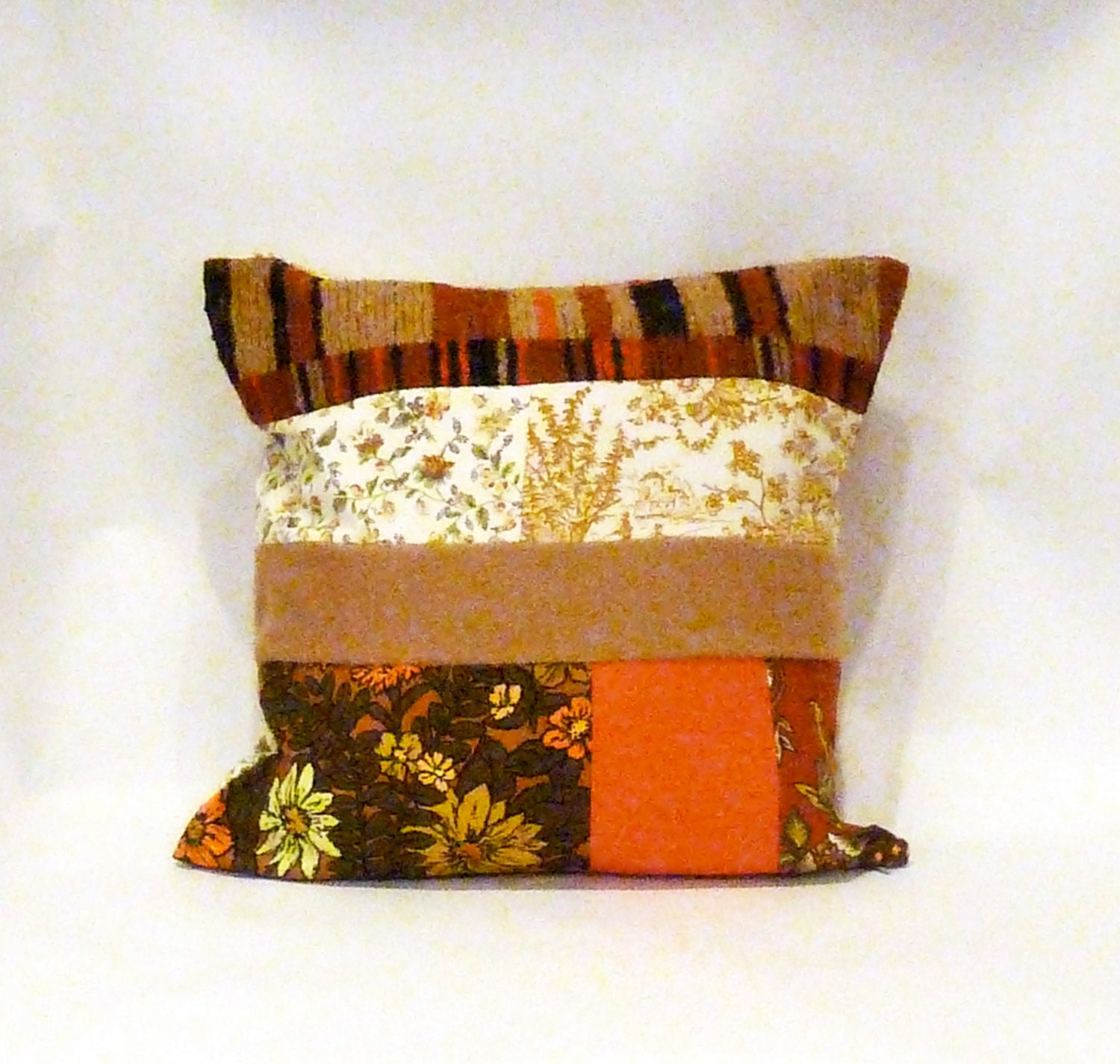 Orange and Peach Boho Patchwork Pillow