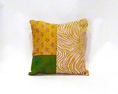 Green Zebra Boho Patchwork Pillow