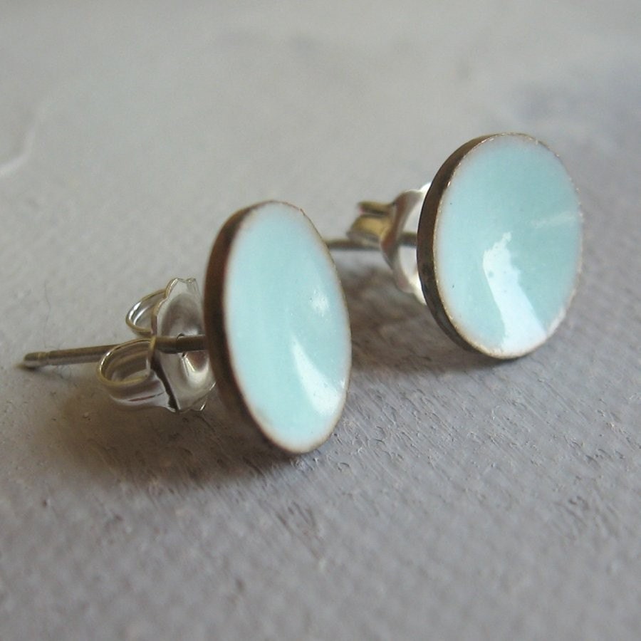 Robin Egg Blue - medium stud - Handmade Enamel on Copper Post Earrings