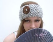 Handknit Headband with Faux Wood Button - Choose Your Color