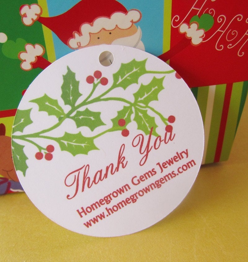 Christmas Thank You Tags Holiday Holly Leaf  Mistletoe 00082a