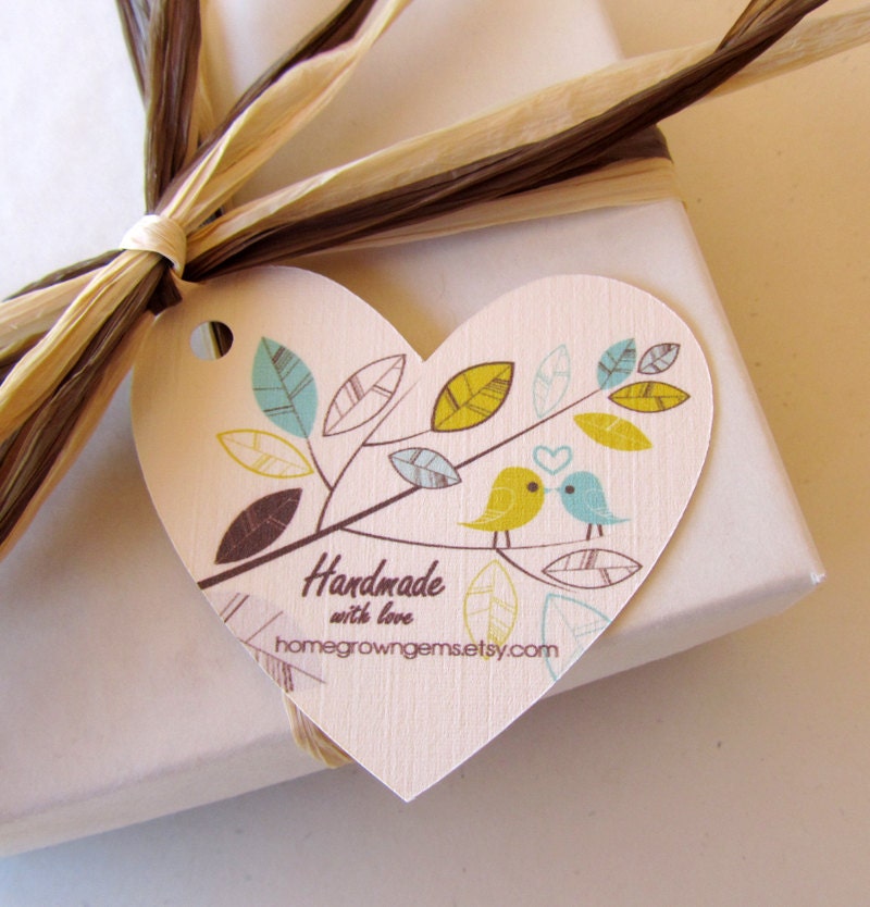 Custom Thank You Cards Tags Modern Blue Yellow Branch Bird Flower Florals 00097b