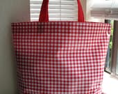 Durable Oilcloth Market Bag - Red Gingham