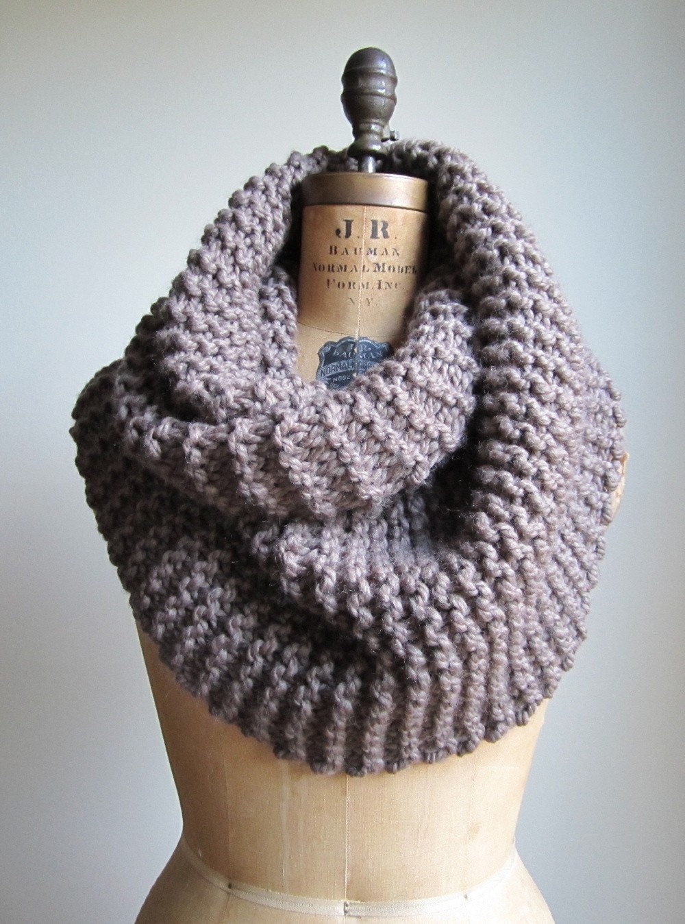 Super Snuggly Chunky knit cowl taupe brown mocha Infinity scarf. READY to SHIP.