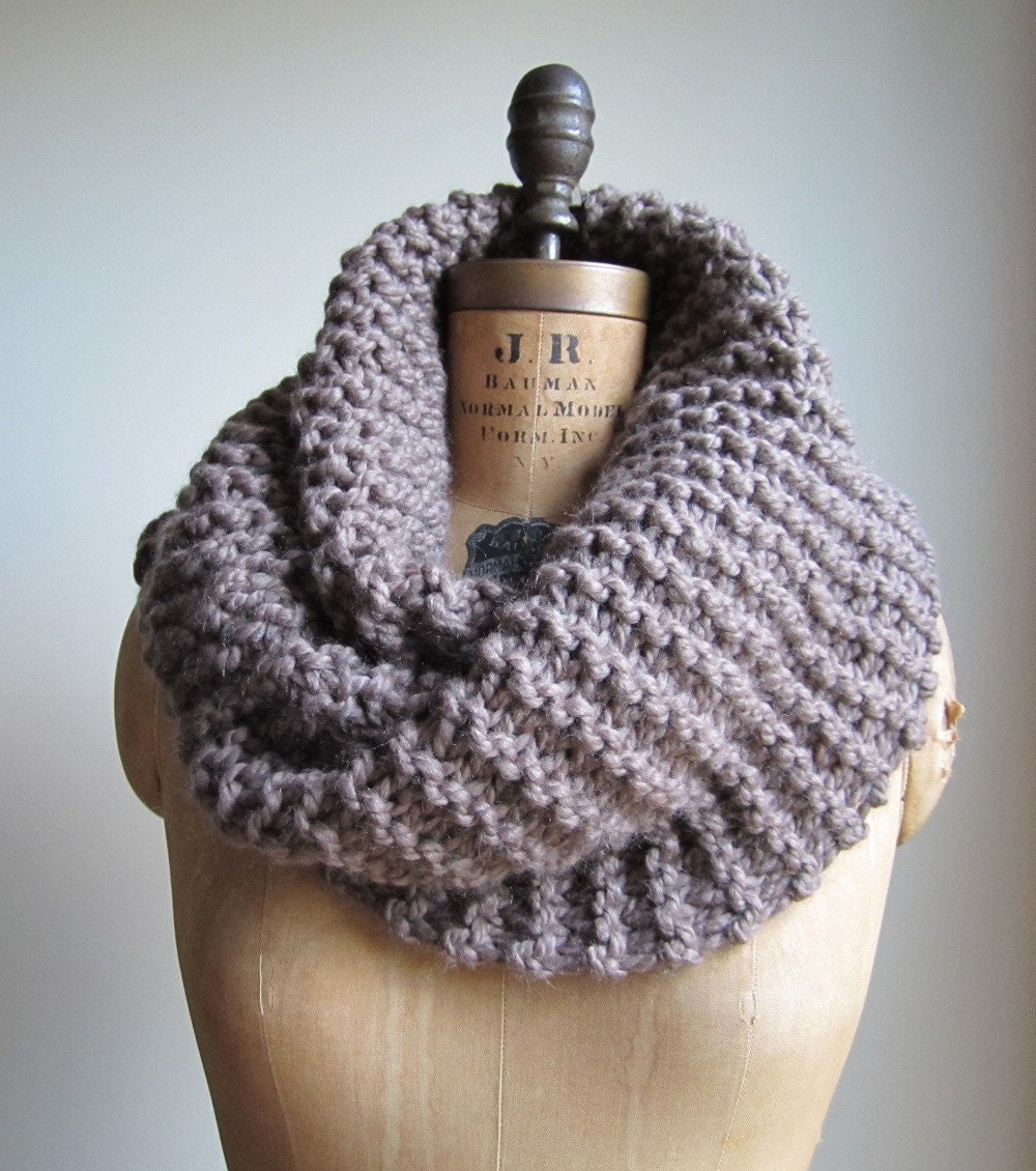 Super Snuggly Chunky knit cowl taupe brown mocha Infinity scarf.