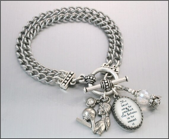 Inspirational Bracelet, Silver Inspirational Jewelry, Stainless Steel Bracelet, The best way to predict the future