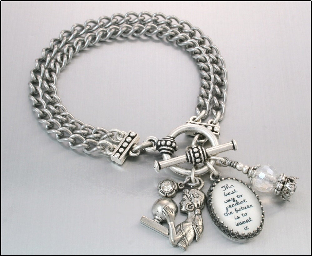 Inspirational Bracelet, Silver Inspirational Jewelry, Stainless Steel Bracelet, The best way to predict the future