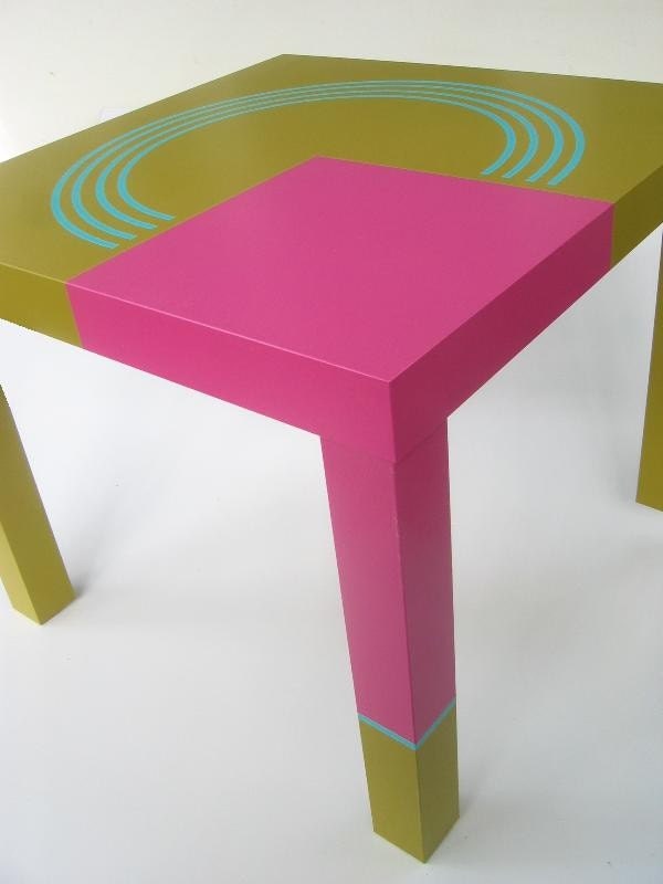 table : handpainted moss green, pink and turquoise