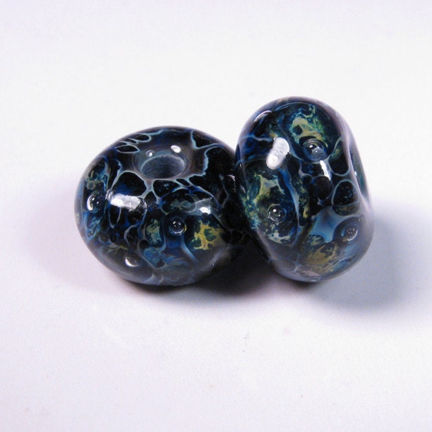 Lampwork Beads - Aquarium Effervescence - BBGLASSART - Lampwork Boro Bead Pair