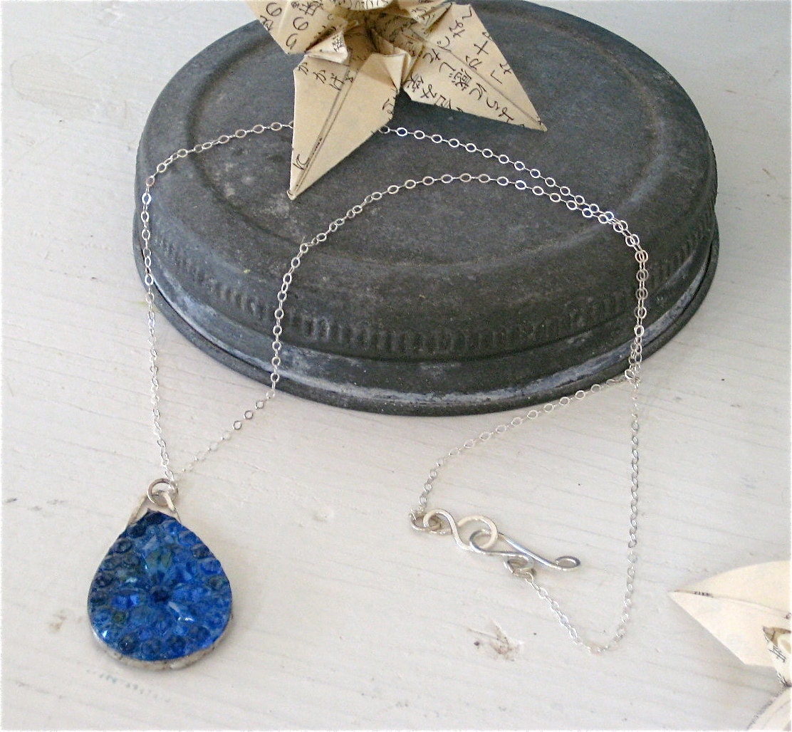 Vintage Blue Glass Teardrop Necklace