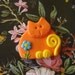 Polymer Clay Orange and Yellow happy and sunny Cat with Flower pin or magnet