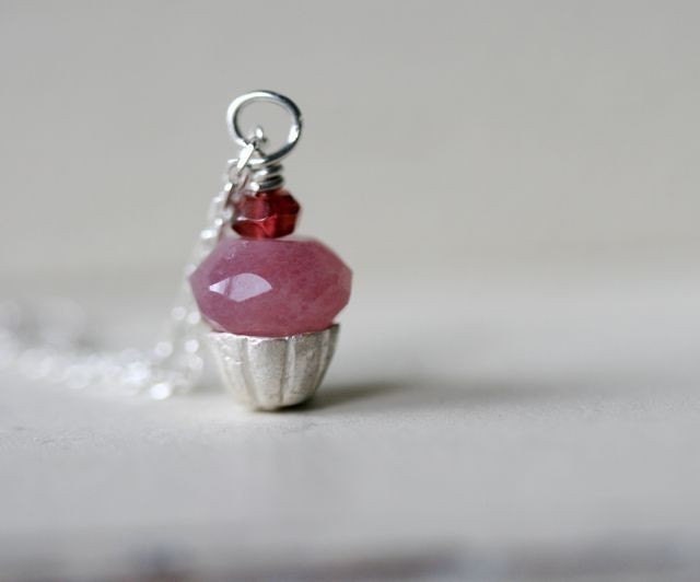 My Lil' Strawberry Cupcake-- Fine Silver Sculpted Necklace