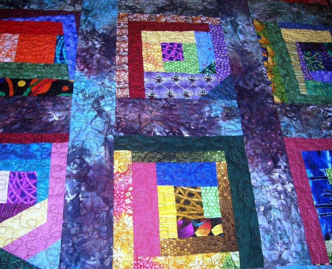chocolate teal crazy patch quilt