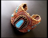 Sinai Glitz  - Turquoise, Brown, Gold and Copper Bead Embroidered OOAK Cuff