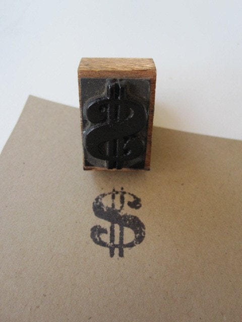 Vintage Wood Rubber Stamp Dollar Sign by sldirks on Etsy