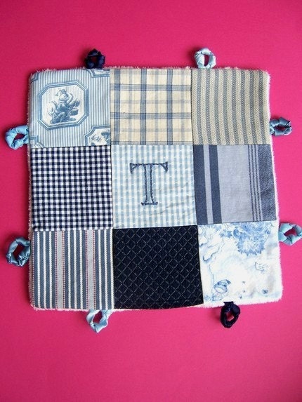 Baby Boy Blanket Custom Lovey Clutch with Hand Embroidery by Dolce Dreams