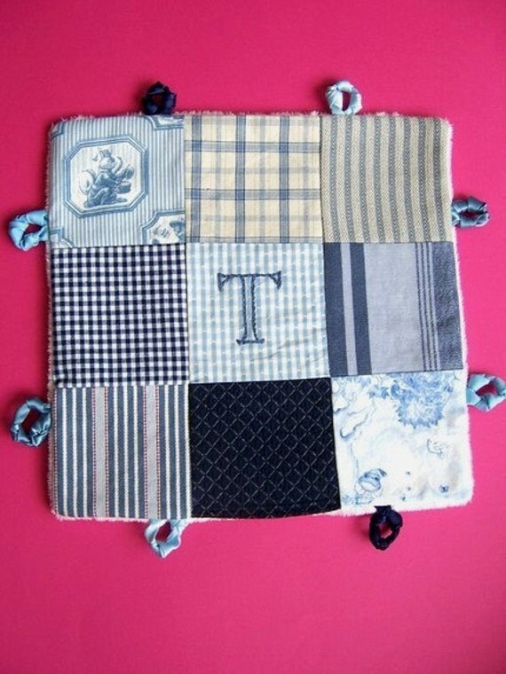 Baby Boy Blanket Custom Lovey Clutch with Hand Embroidery by Dolce Dreams