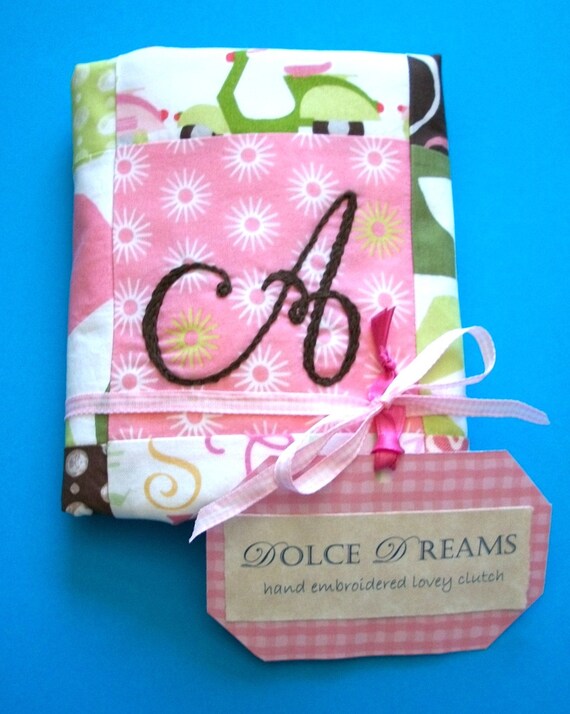 Personalized Lovey Girl Blanket  with Hand Embroidery and Knotties by Dolce Dreams