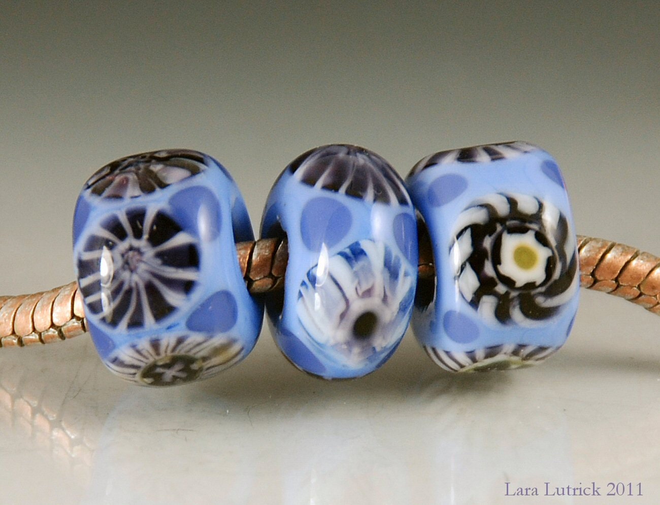 Handmade Lampwork Glass Beads - Periwinkle Big Hole Beads - European Charm Beads