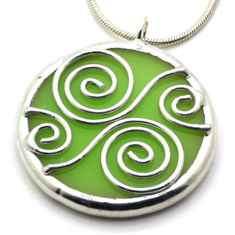 Lime Spirals - Stained Glass Necklace - BeckySharpDesigns