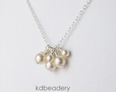 Pearl Cluster. Swarovski Pearl Necklace. Sterling Silver. Bridal.