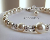 Swarovski Soft Ivory Pearl Bracelet. Bridal. Silver.