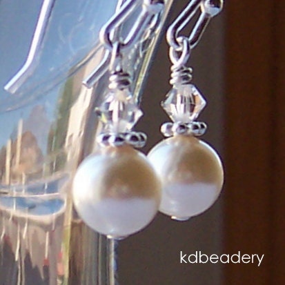 Ittie Bitties. Swarovski Pearl and Crystal Earrings. Bridal. Sterling Silver.