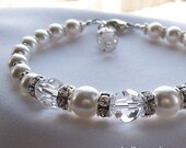 Swarovski White Pearl and Crystal Bracelet. Silver. Bridal.