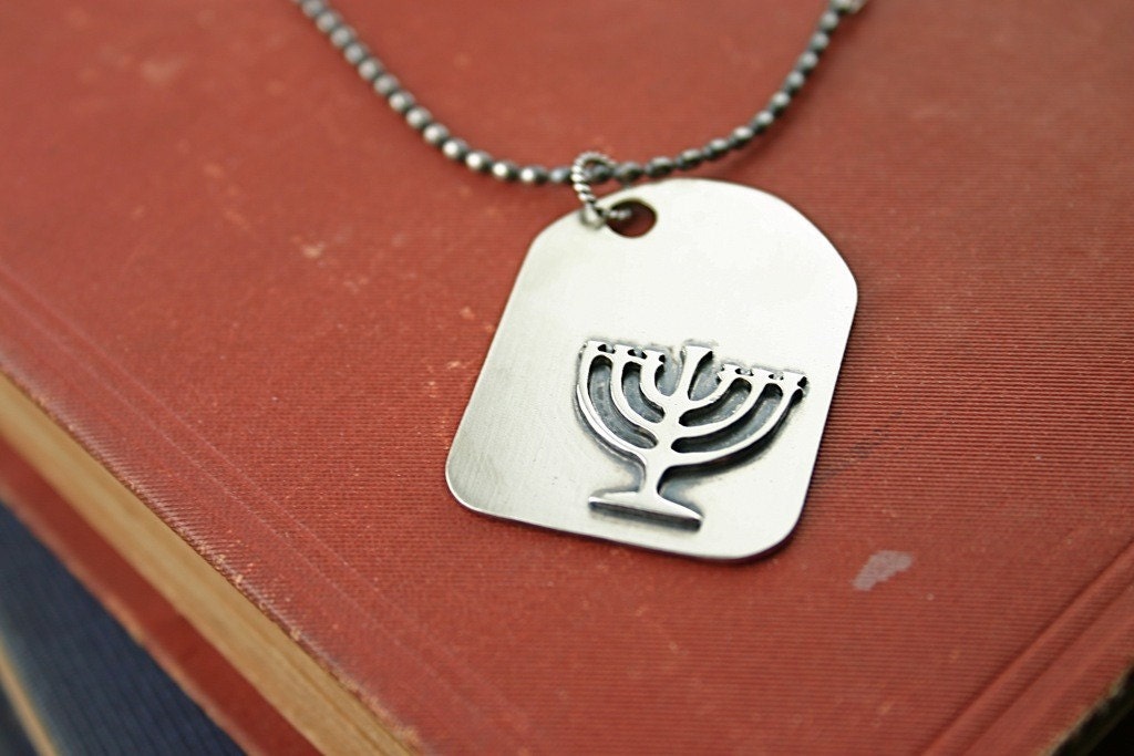 Menorah dog tag necklace