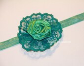 Sea Moss - Simple Aqua Green Headband with Green Lace - for Toddler Girls and Babies - Perfect Gift