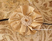 Vintage Wedding - Handmade Beige Champagne Dupioni Silk Flower headband, Newborn Baby Photography Prop Handmade Headband  for Girls