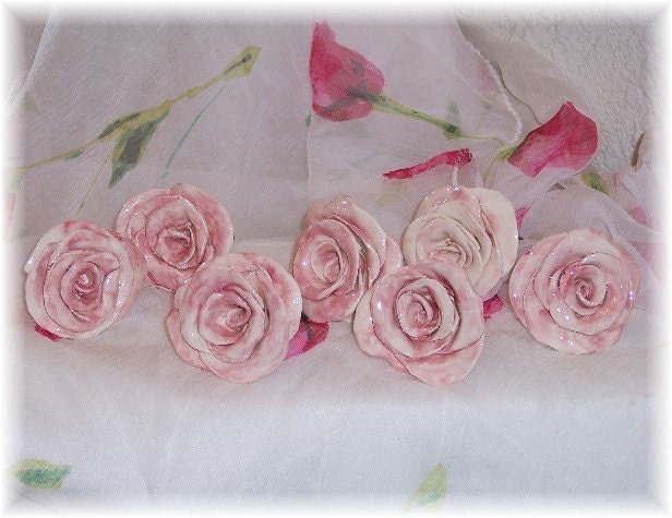 Rose Knobs drawer pulls Home decor  light pink set of 2