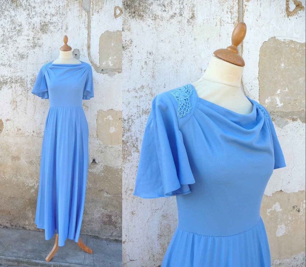 Vintage 1970s maxi dress wraped neckline and butterfly sleeves
