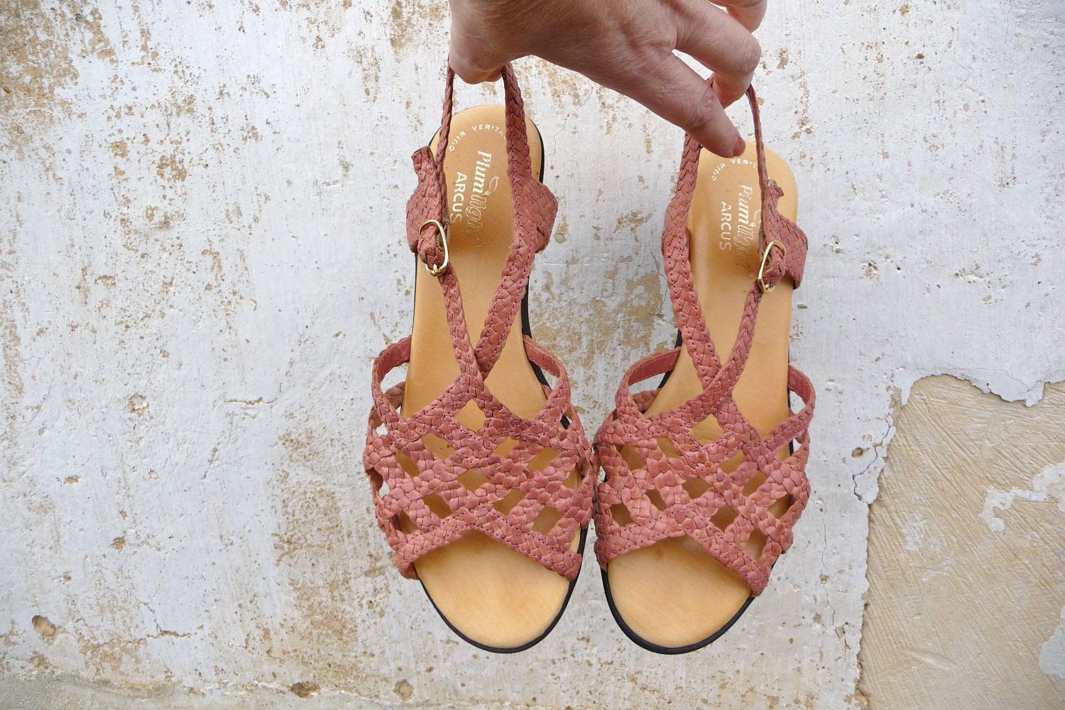 1980 braided shoes tea rose leather sandals