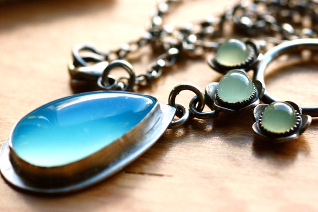 Blue Lagoon Necklace in Silver and Chalcedony One of a Kind Necklace in Summery Colors