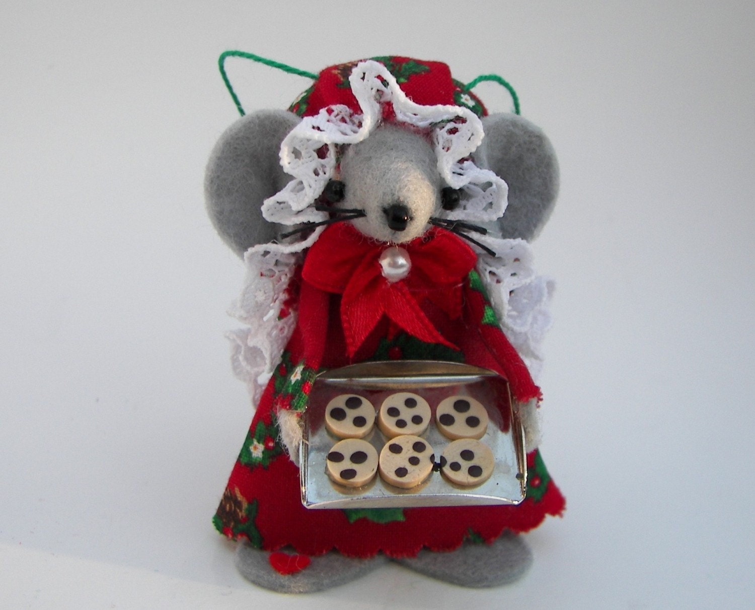 Christmas Ornament Choc Chip Cookie Baker Mouse Animal Mice Red and Green