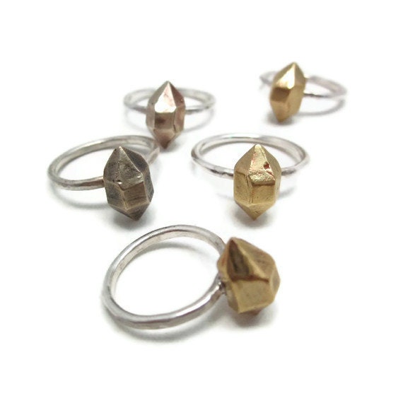Stacking Herkimer diamond ring in bronze & silver