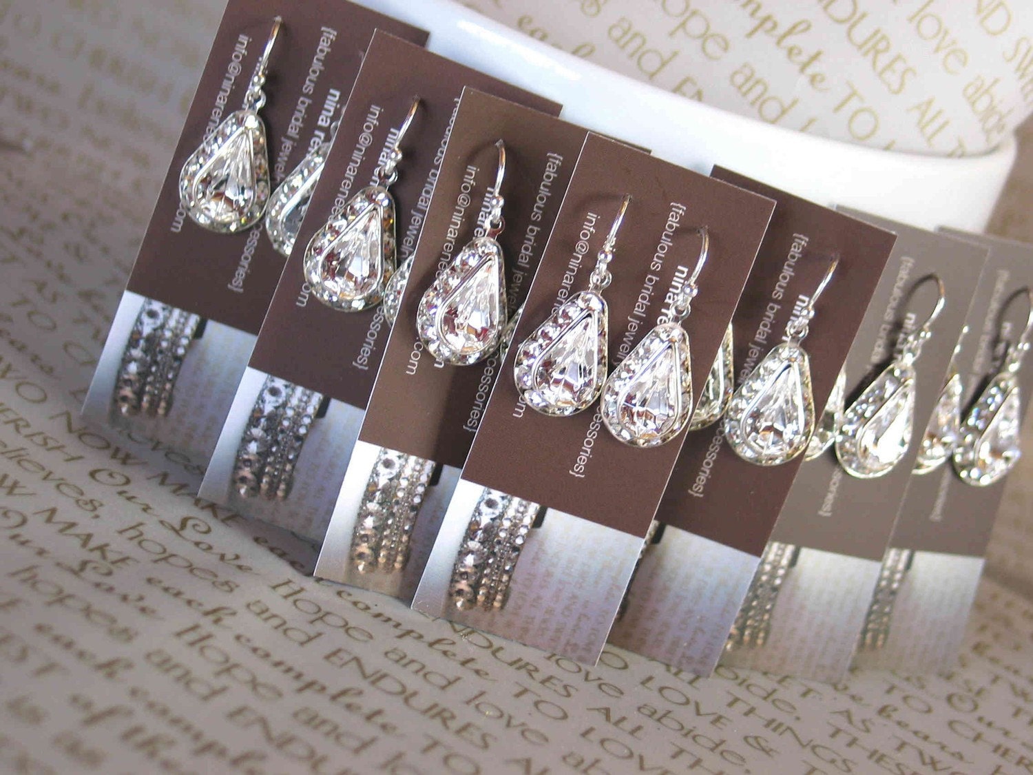 Bridesmaid's Gift. Glam Tear Drop Bridal Earrings...Set of 5