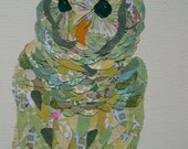 Sale Owl Collage in Greens Limited Edition Print