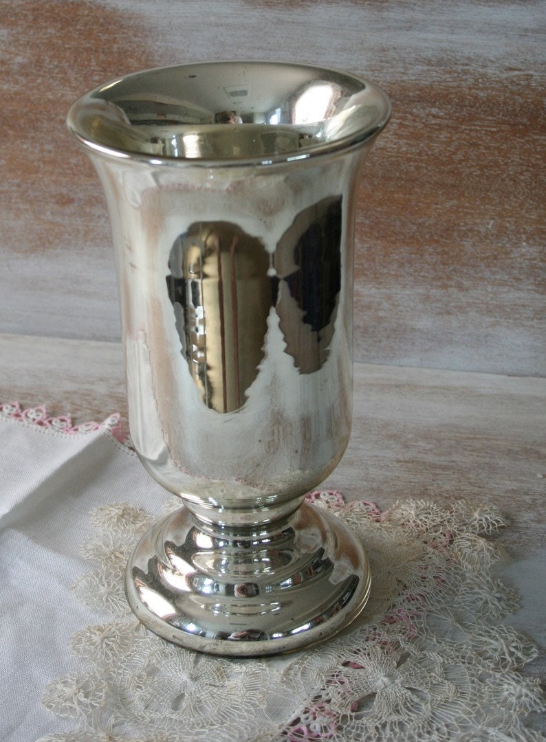 large vintage Mercury Glass Vase by TuscanRose on Etsy