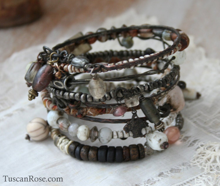 Bangle Stack 246 - set of 10 Bangles - urban gypsy bracelets - Small Size