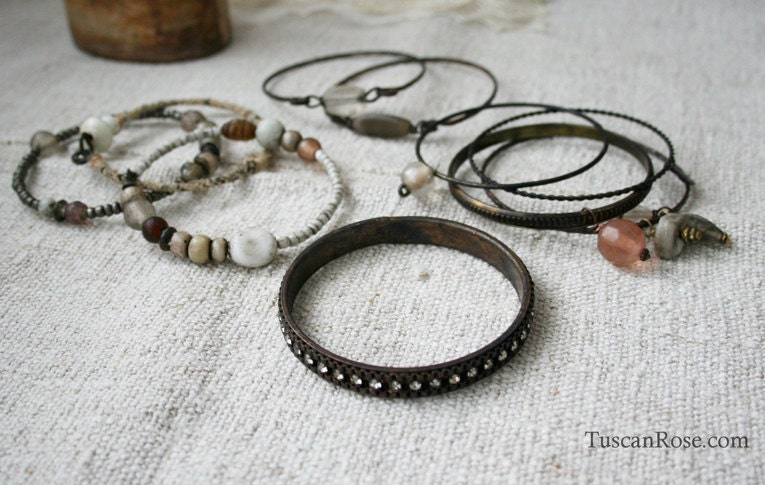 Bangle Stack 118b - set of 10 Bangles - urban gypsy bracelets - neutrals