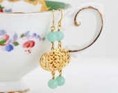 Mint Gold Dangle Earrings - Elegant Earrings - Bridesmaids Gifts, Drop Earrings