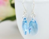 SALE, Ice Blue Crystal Earrings, Pear Shaped Faceted Crystals and Sterling Silver Ear Wires, Beach Wedding