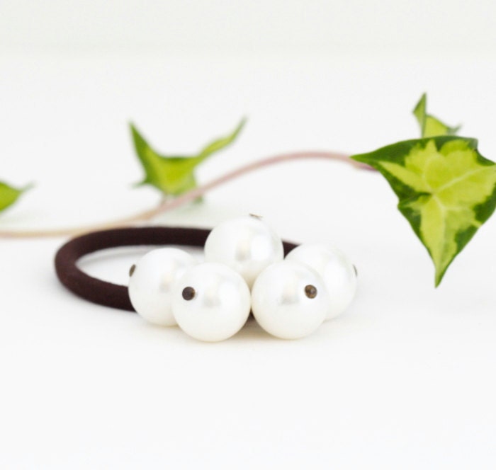 Hair Elastic, Beaded Hair Accessory, White Pearl Hair Accessory, Gift  For Girl, Memorial Day Sale