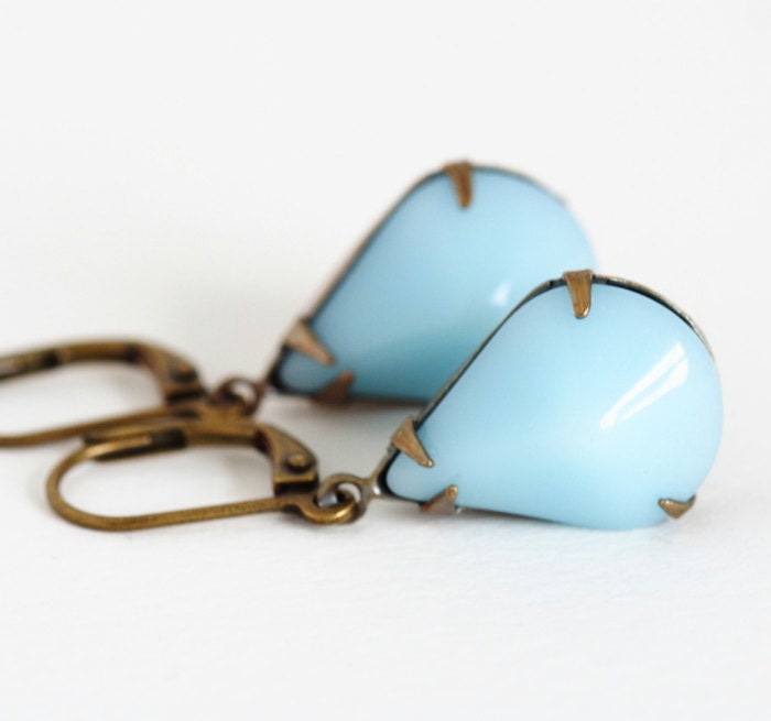 Aqua Earrings, Vintage Aqua Jewel Earrings - Blue Bridal Earrings, Drop Earrings, Memorial Day Sale