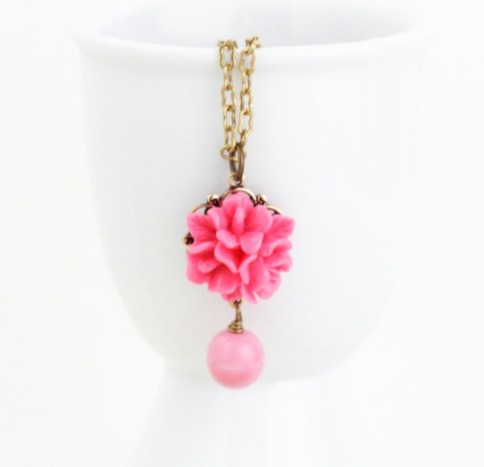 Pink Jewelry, Pink Flower Necklace, Sweet Necklace, Bridal Jewelry, Memorial Day Sale