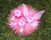 Elina - Sweet Baby Pixie Set - 3 Piece Birthday Set - Infant Toddler - Wings, Sewn Pixie Tutu, and Flower Headband  - newborn to 12 months