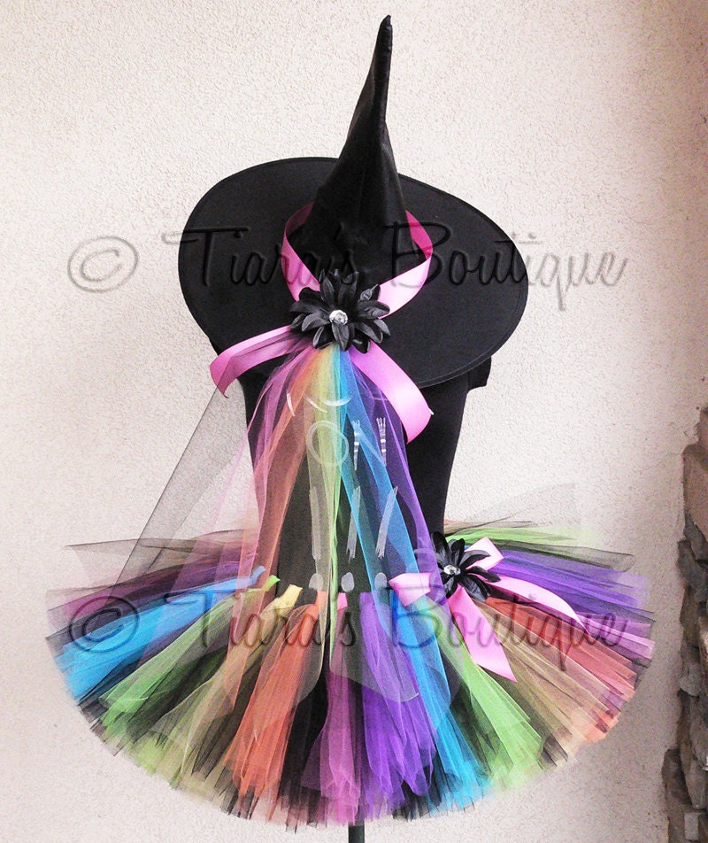 Tutu Witch Halloween Costume - Rainbow, the Punk Rock Witch - Custom Sewn Adult Teen 12'' Tutu & Hat - Size Small